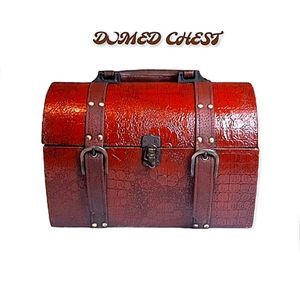 Antique crocodile domed chest cherry leather red velvet interior, size medium.